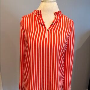 LOFT Red and White Striped Blouse